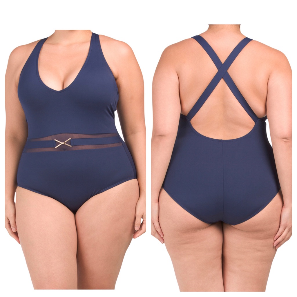 Plus Size Mesh Belted One-Piece Swimsuit